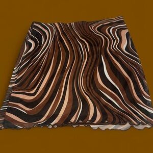 SHEIN Brown and Cream Wave Pattern Mini Skirt